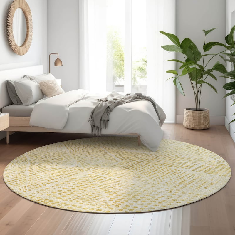 Premium Washable Super Soft Diamond Modern Mayfield Rug - Wheat - 8' x 8' - Round