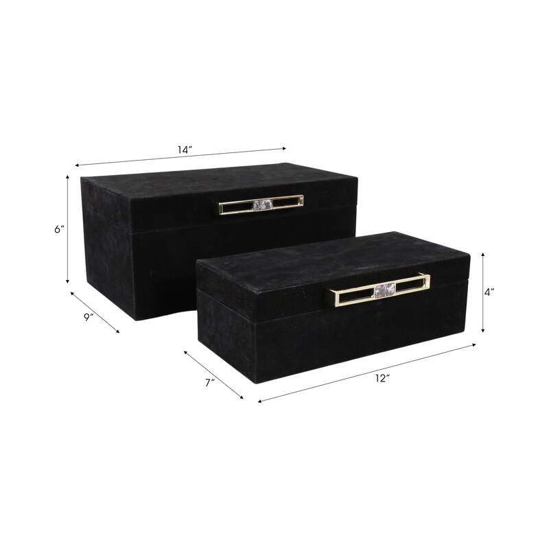 Wood Decorative Boxes Metal Handle with Lid (Set of 2) - 4/6" Black - 14" x 8" x 6"