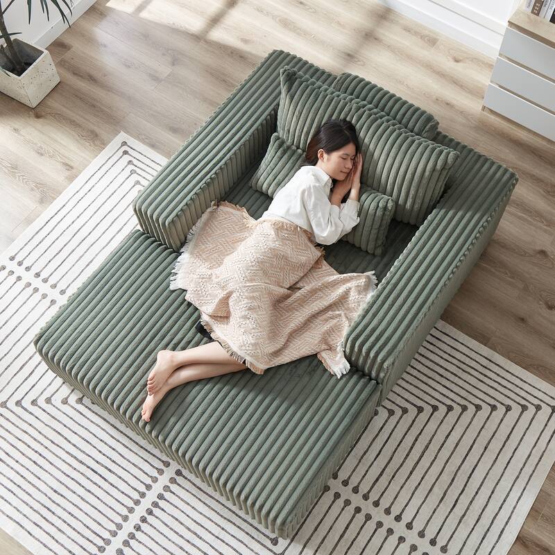 Roomfitters 62.5" Modern Corduroy Lounge Chair with Removable Ottoman, Stylish Sleeper Sofa with Pillows, for Living Room