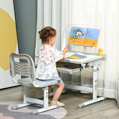 Ergonomic Kids' Desk and Chair Set with Adjustable Height Support and Tilting Desktop for Study Room or Bedroom