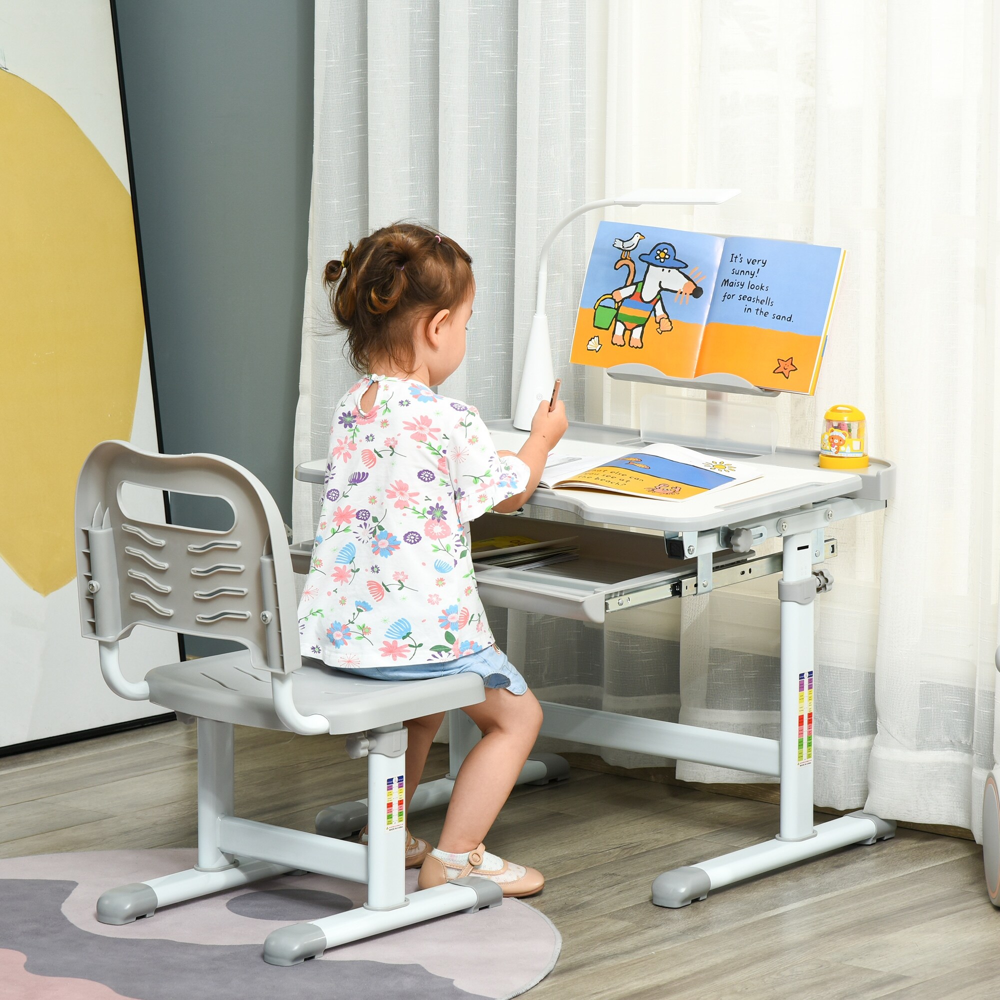 Qaba Kids Desk and Chair Set Height Adjustable Student Writing Desk Children School Study Table On Sale Bed Bath Beyond 34632820