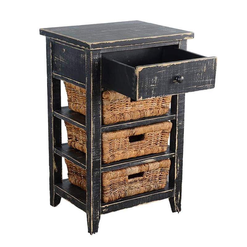 16 in. Black Rectangle Wood End Table, Sturdy Build End Side Table for Living Rooms