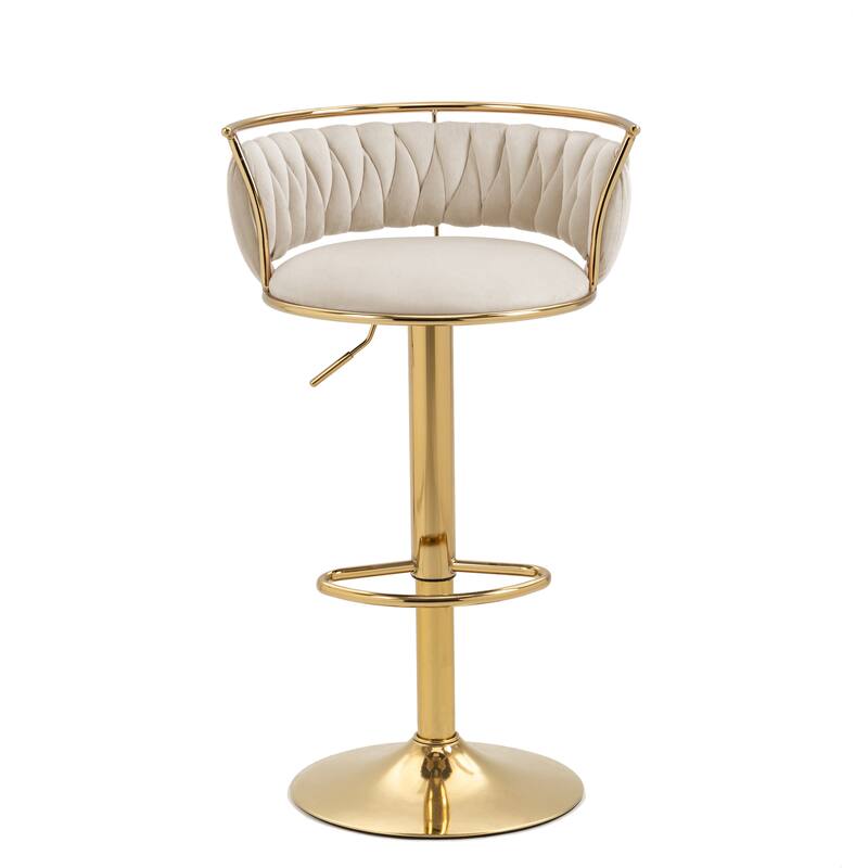 4 Set Velvet Adjustable Swivel Bar Stools With Backs