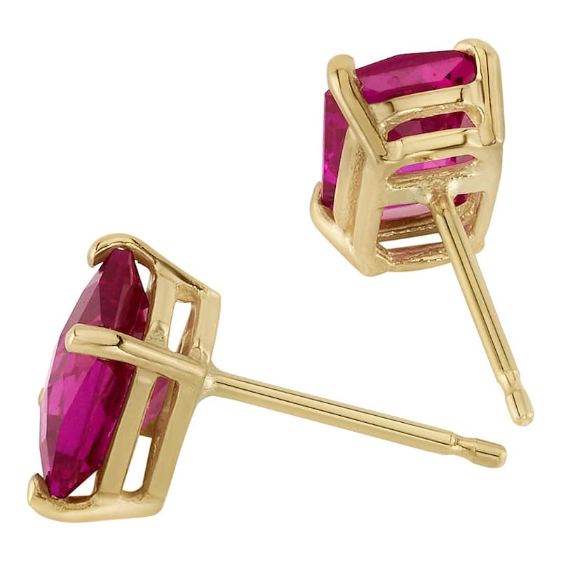 14k Yellow Gold Ruby Stud Earrings 2.57 ct Radiant Shape