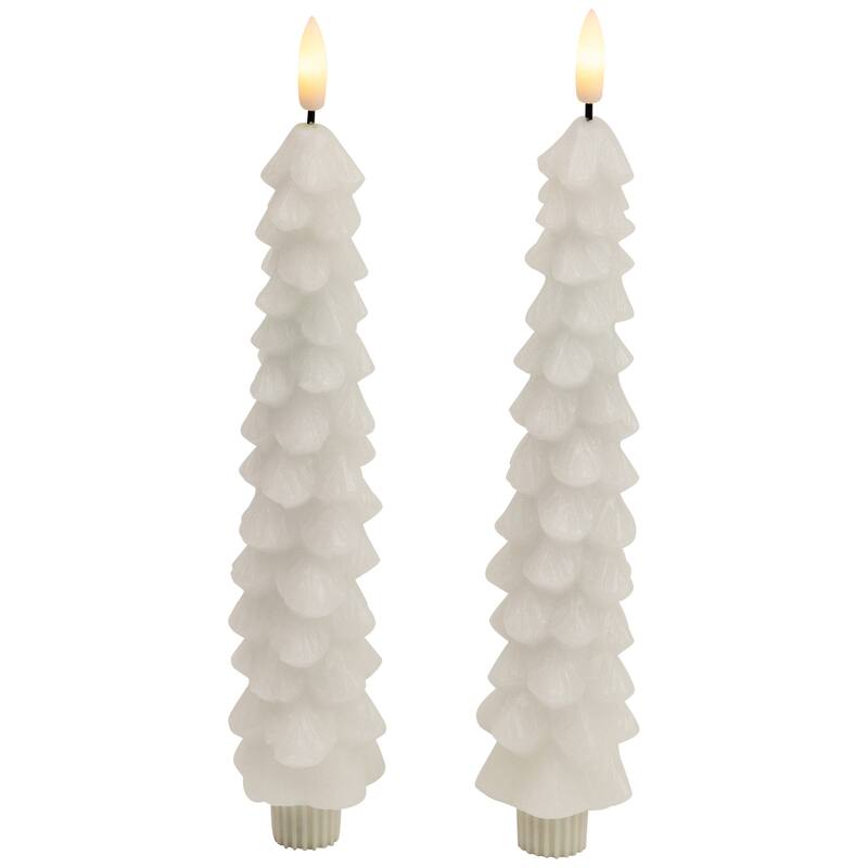 Flickering LED Flameless Wax Tapered Christmas Tree Candles - 9.75" - Set of 2