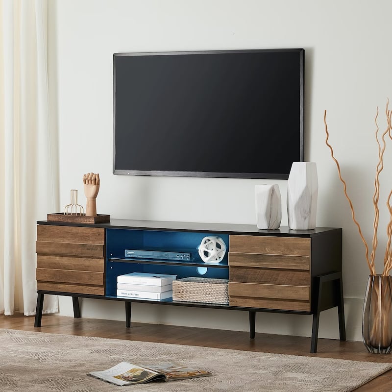 Mid-Century Modern TV Stand for 55"/65"/75" TV Console with LED Light