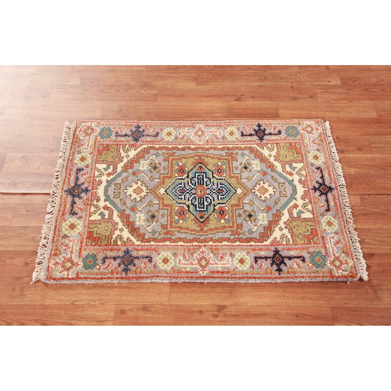 Geometric Heriz Serapi Oriental Accent Rug Hand-Knotted Wool Carpet - 2'0" x 3'0"