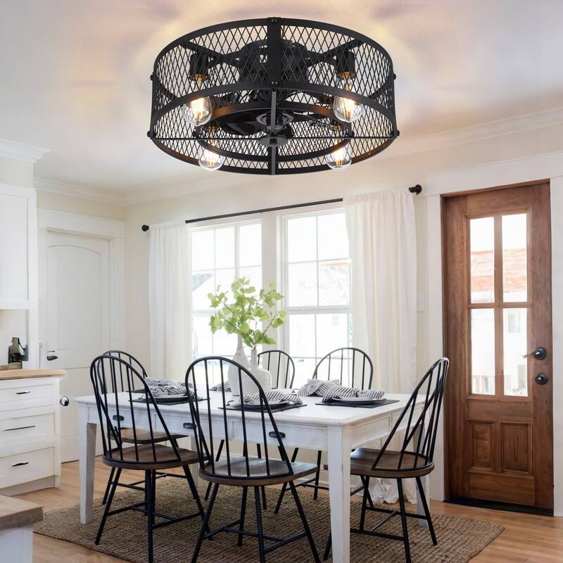 20-26Inch Caged Ceiling Fan with Light and Remote: APP Control Quiet DC Motor (E26 Bulbs Included)