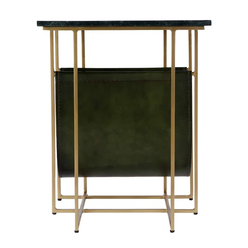 Stephanik 20.25 in. W Rectangular Marble & Leather Magazine Side Table
