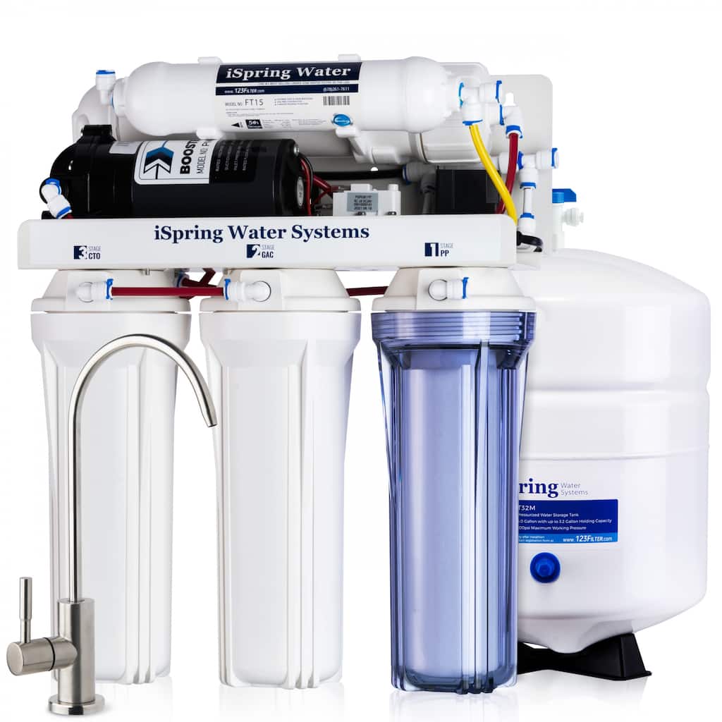 iSpring Under Sink Reverse Osmosis Water Filtration System with Pump - White