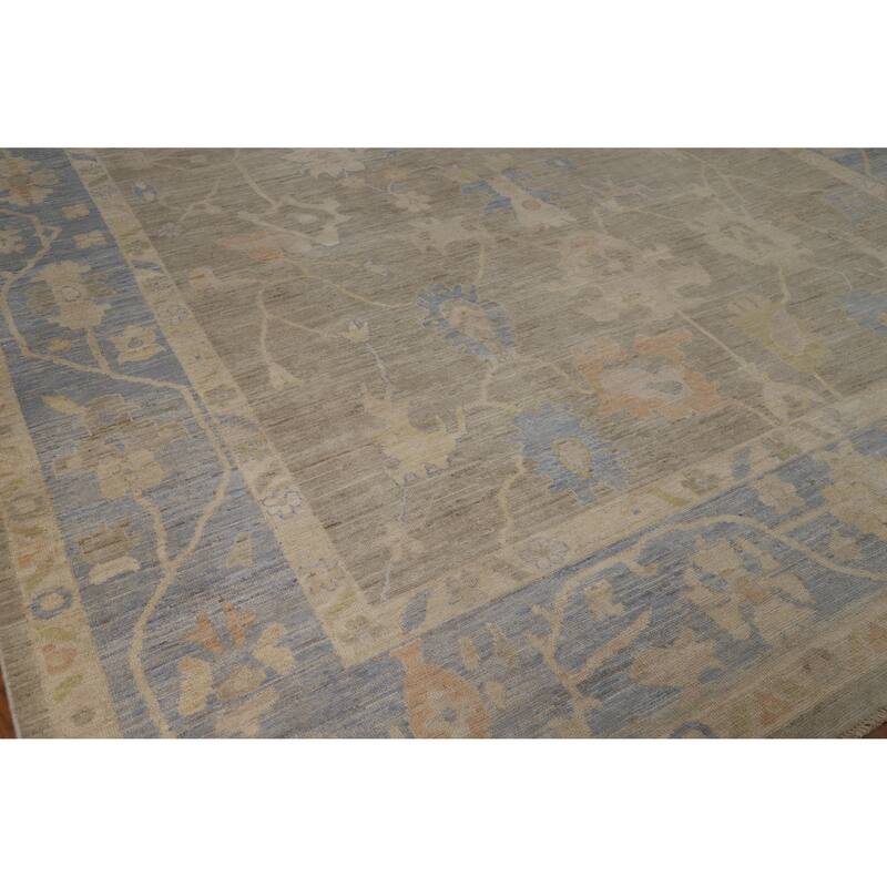 Hand Knotted Oriental 100% Wool Carpet Transitional All-Over Greys & Charcoal Oushak Area Rug - 13' 9'' X 10' 2''