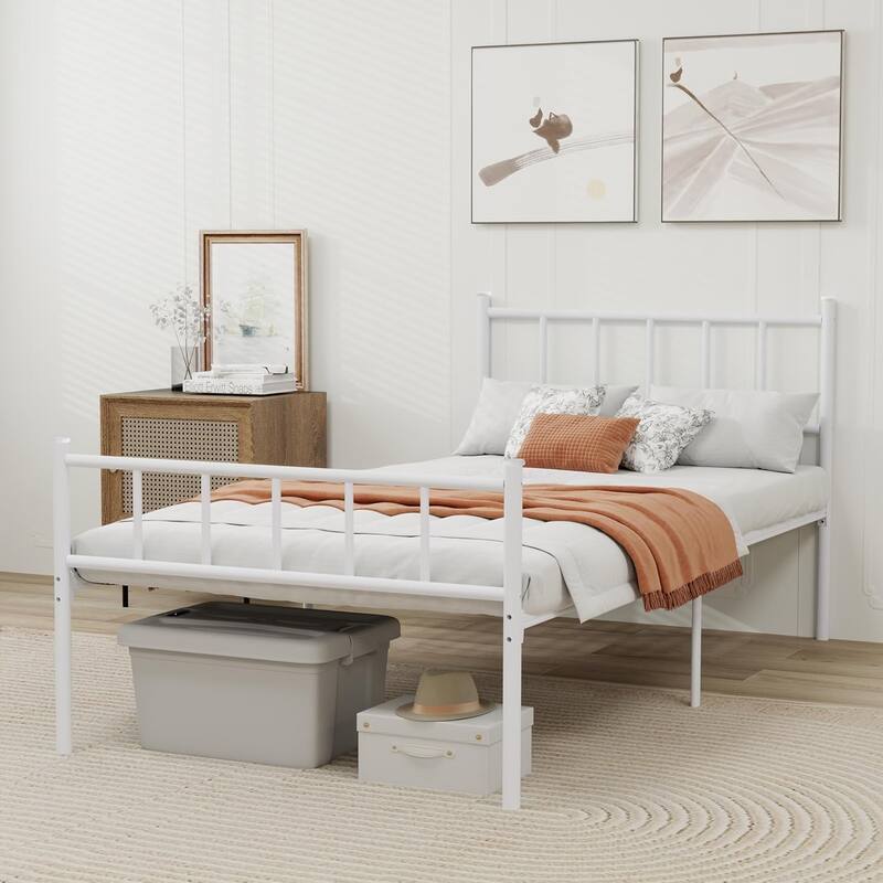 alazyhome Classic Metal Platform Bed Frame Steel Slat Support, Black