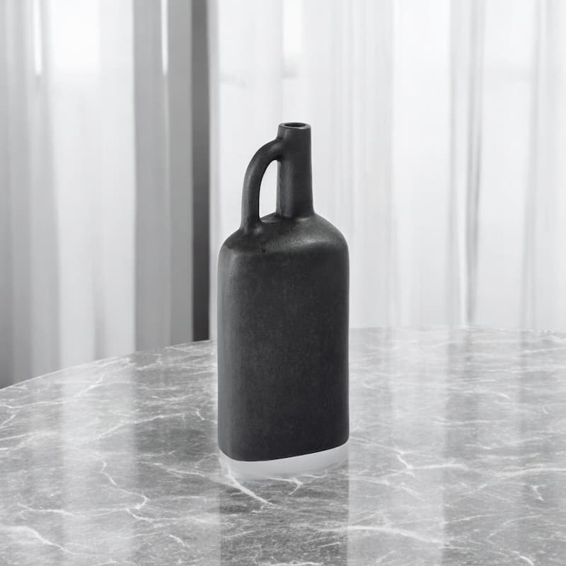 Distressed Aluminum Jug Vase for Table Mantel or Shelf Decor - Grey - 11-Inch