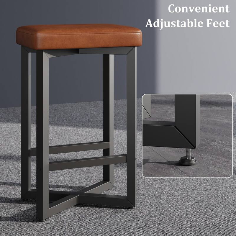 Bar Stools Set of 2, 24.6" Upholstered Counter Height Bar Stools with Metal Frame & Footrest