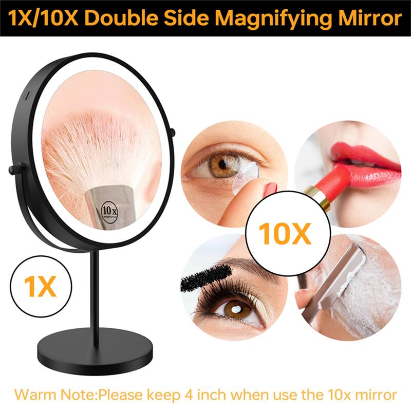 1X/10X 360 Rotation Makeup Mirror w/ Lights and 3 Color Lighting Dimmable