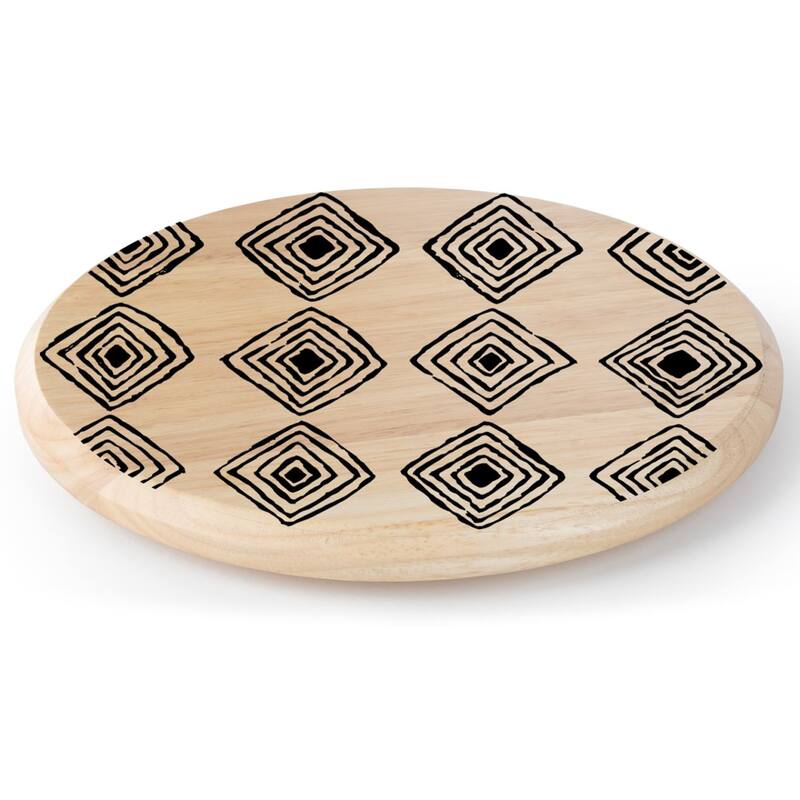 Black Diamonds Round Wood Lazy Susan Turntable 14" Diameter for Serving Kitchen Organization Condiment Caddy - Multi