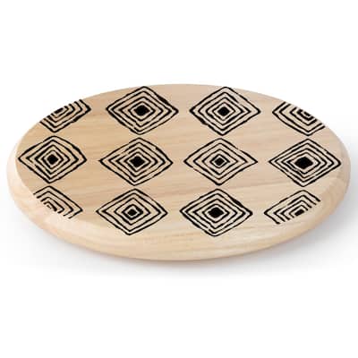 Black Diamonds Round Wood Lazy Susan Turntable 14" Diameter for Serving Kitchen Organization Condiment Caddy