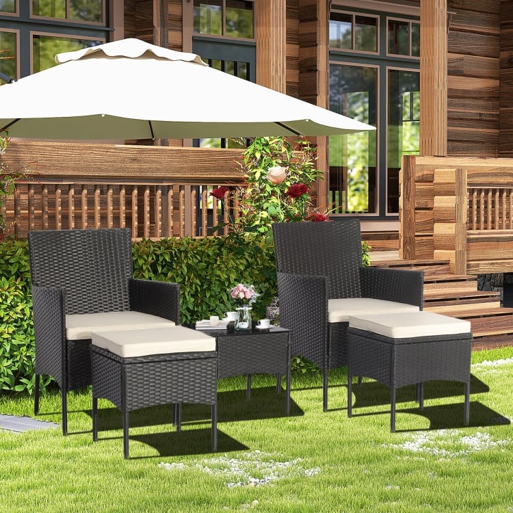 5 Pieces Outdoor Wicker Sofa Set with Coffee Table and 2 Ottomans - 23.5" x 24" x 33"