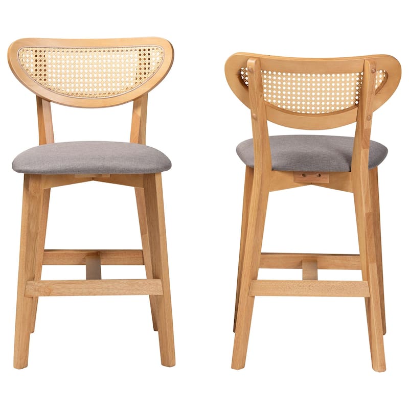 Dannell Mid-Century Modern Fabric and Wood 2-Piece Counter Stool Set