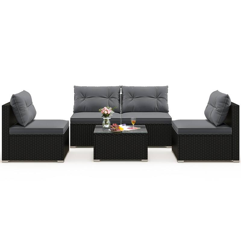 Gymax Set Of 5 Outdoor Furniture Set w/ Seat & Back Cushions Tempered