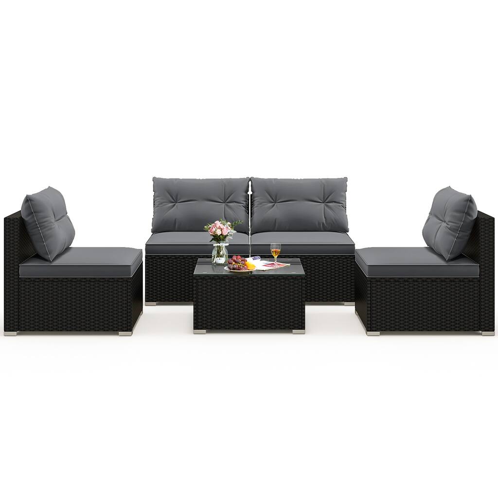 Gymax Set Of 5 Outdoor Furniture Set w/ Seat & Back Cushions Tempered