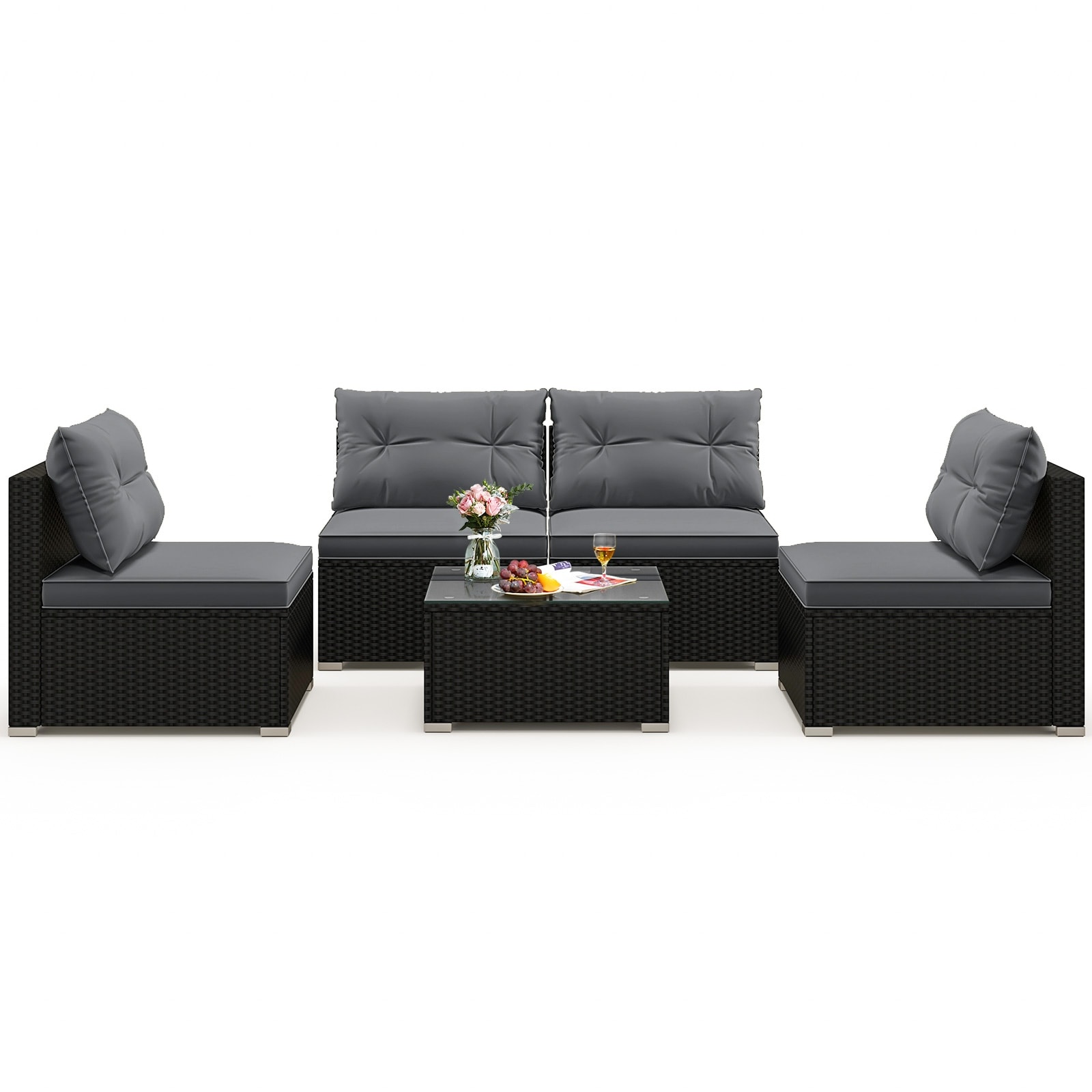 Gymax Set Of 5 Outdoor Furniture Set w/ Seat & Back Cushions Tempered