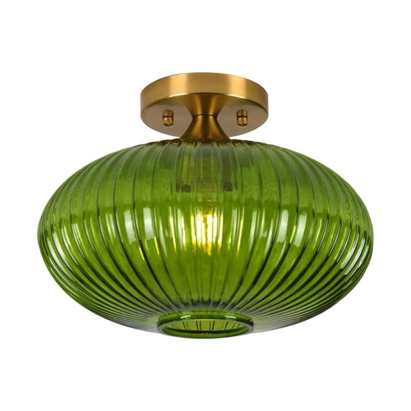 11.8 Inch green lighting glass, metal light bulb striped green ceiling light - N/A