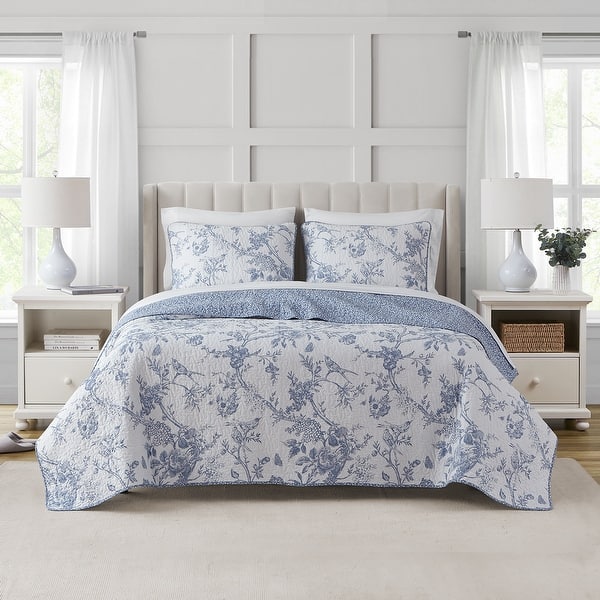 CEDAR COURT Chantilly Toile Floral All-Season Reversible Cotton Quilt ...