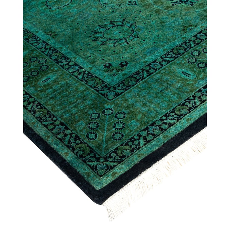 Overton Hand Knotted Wool Vintage Inspired Modern Contemporary Overdyed Green Area Rug - 5' 2" x 11' 3"