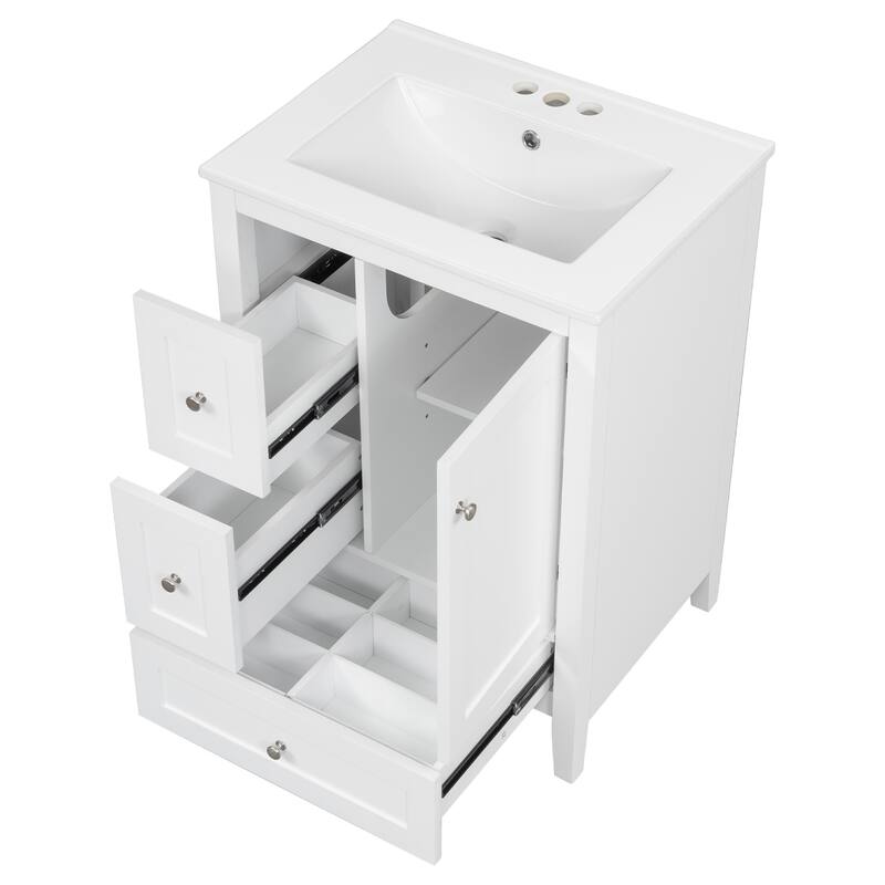 24" Bathroom Vanity Storage Cabinet Set with 3 Drawers, Adjustable Shelf and Removable Dividers