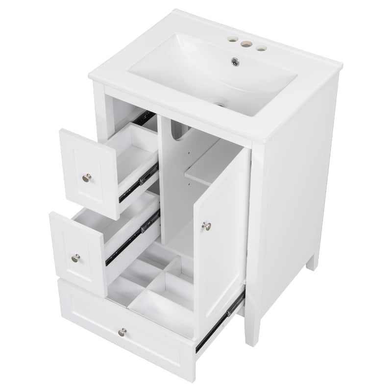24-Inch Bathroom Vanity with Storage, Adjustable Shelf, MDF & Rubberwood, Removable Dividers