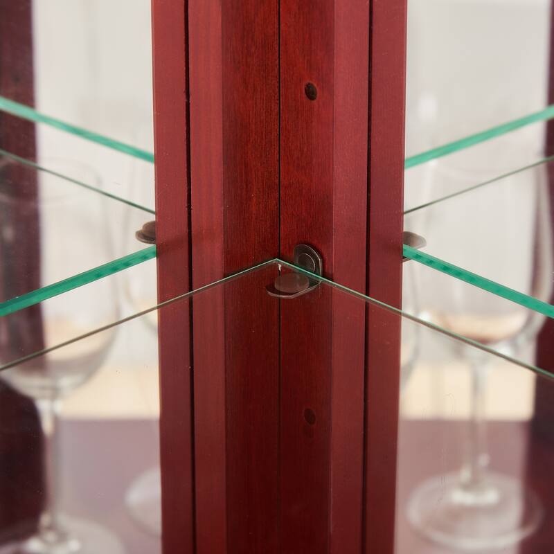Elegant Corner Curio Cabinet with Tempered Glass Doors, Adjustable Shelves & Cherry/Oak Finish for Display