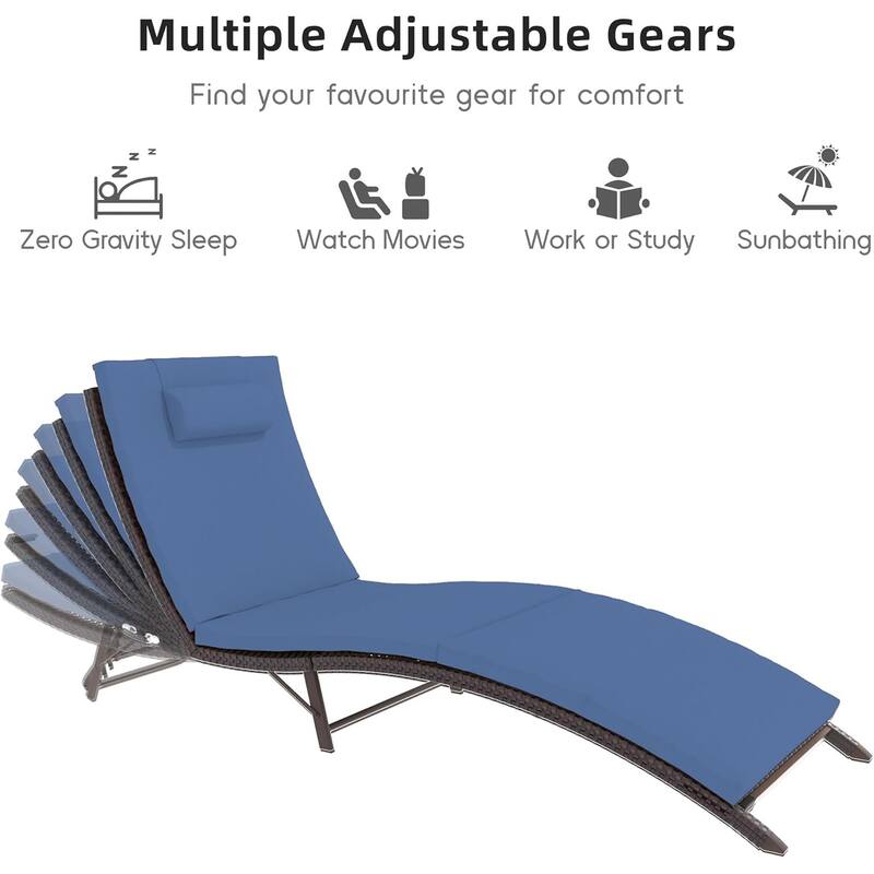 3-Pieces Wicker Outdoor Chaise Lounge Set w/ Two Foldable Lounge Chairs and one Side Table