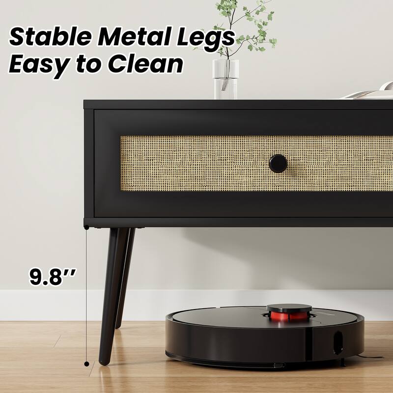 Modern Coffee Table, 47 Inch Rectangle Console Table with Drawer & Shelf, Wooden Coffee Table for Living Room, Office