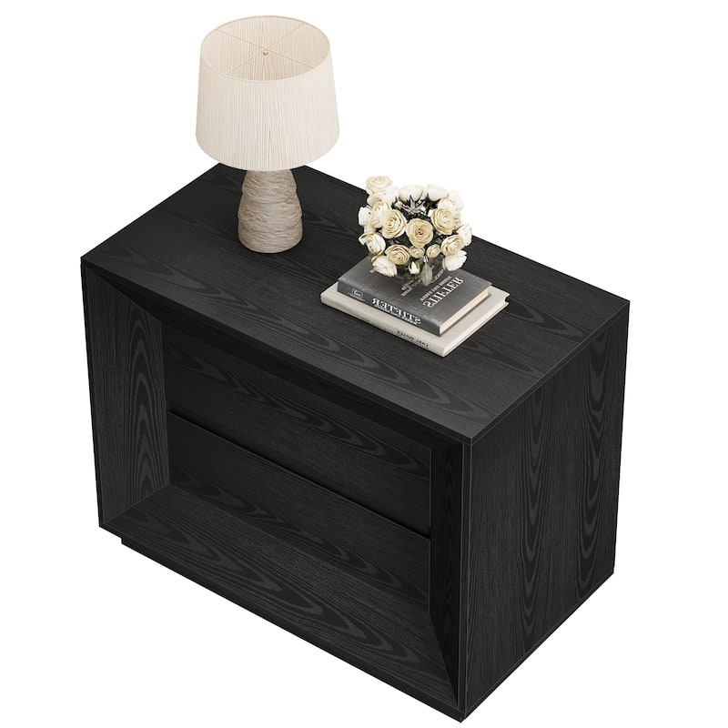 35.4" W Nightstand, Oak Large Night Stand with 2 Drawers