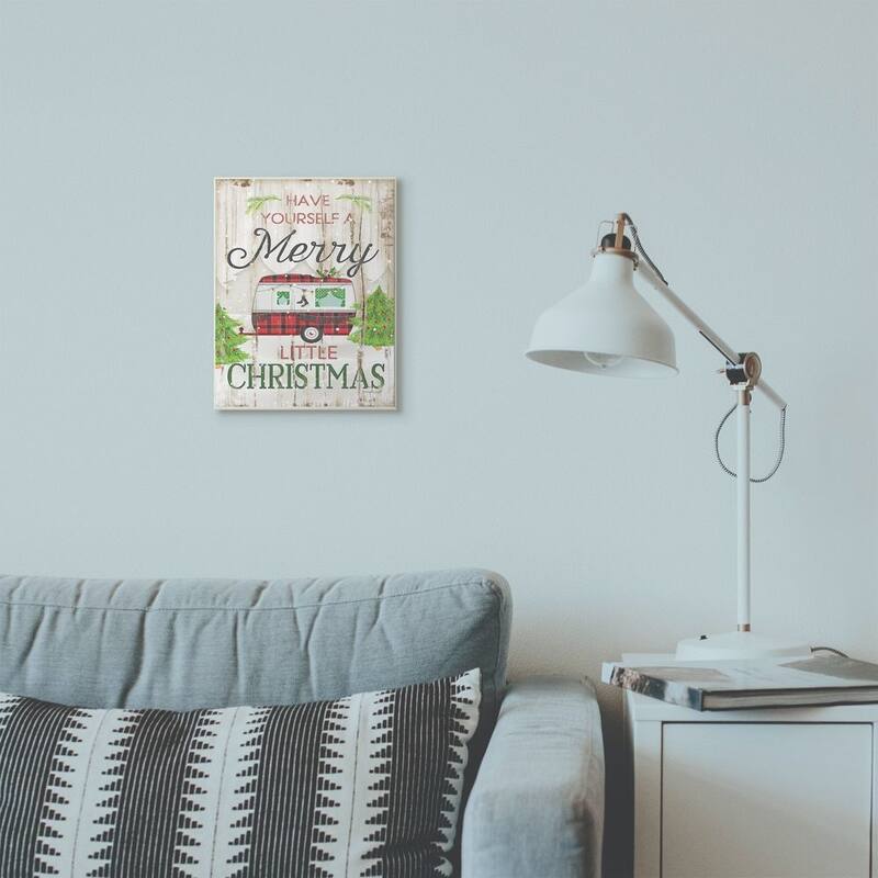 Stupell Merry Little Christmas Red Plaid Camper Wood Texture Holiday Word Design Wood Wall Art, Proudly Made in USA