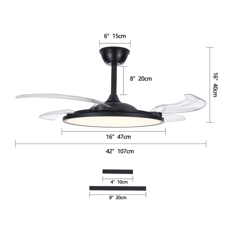 42 Inch Retractable Ceiling Fan,Low Profile Ceiling Fan with Light and Remote