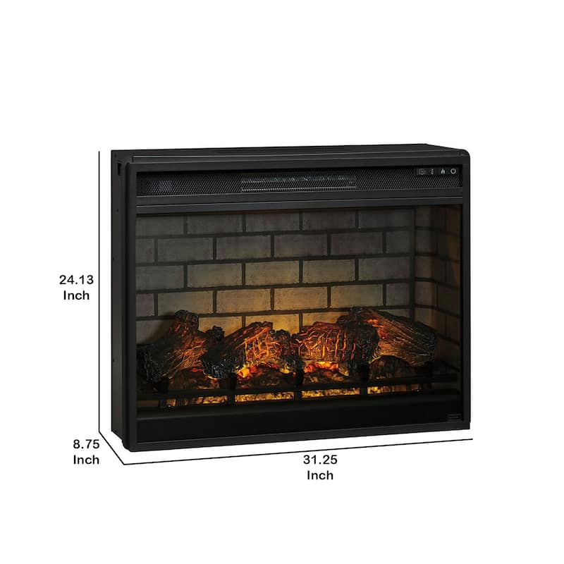 31.25 Inch Metal Fireplace Inset with 7 Level Temperature Setting, Black