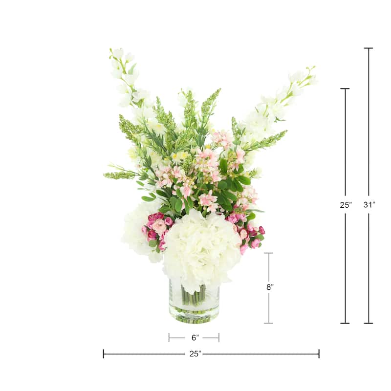 Faux Floral with Wild Heather, Hydrangeas, and Delphinium - 25