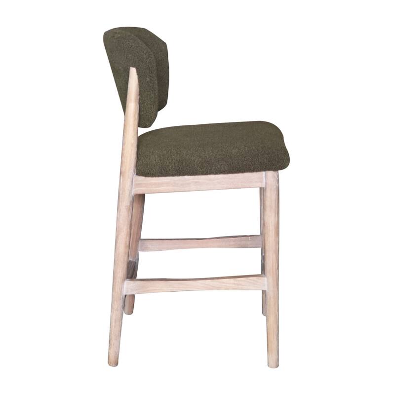 Fela Counter Stool Chair, Moss Green Seat and Back, Natural Brown Wood