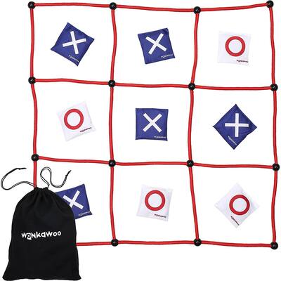 WonkaWoo Giant Tic Tac Toe Rope Grid with 9 Bean Bag Toss Outdoor Game
