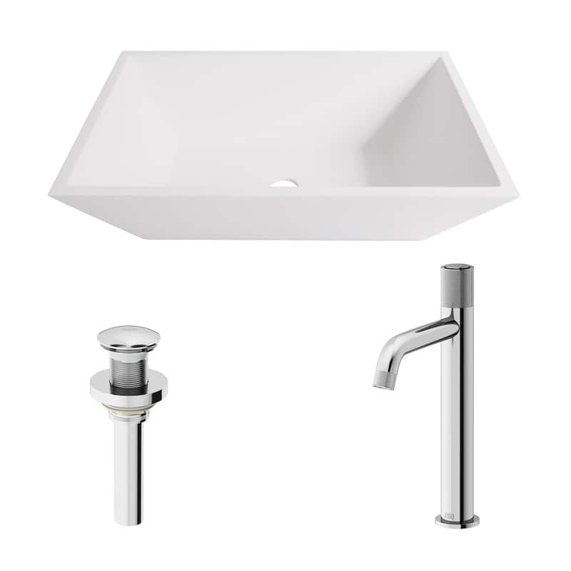 VIGO Vinca 18"L x 14"W MatteStone Vessel Sink and Apollo 12"H Faucet Set
