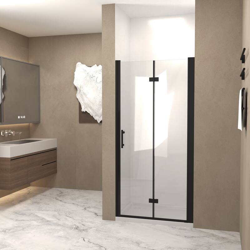 GDFStudio - Corbin Space-Saving Bifold Tempered Glass Shower Door for Small Bath Layouts
