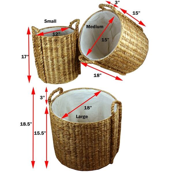 Shop Water Hyacinth Laundry Baskets W Liners Set Of Three Overstock 31839128