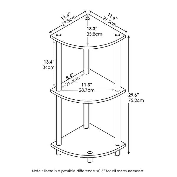 dimension image slide 1 of 3, Furinno Turn-N-Tube 3-Tier Corner Display Rack Multipurpose Shelving Unit