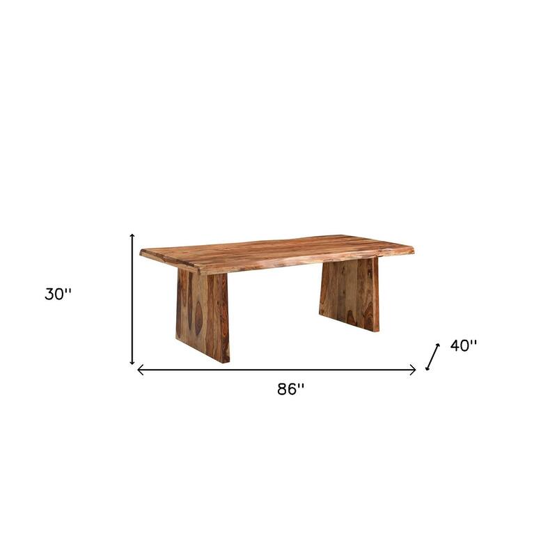HomeRoots 86" Brown Wood Double Pedestal Live Edge Dining Table - 86.00 in. x 30.00 in. x 40.00 in.