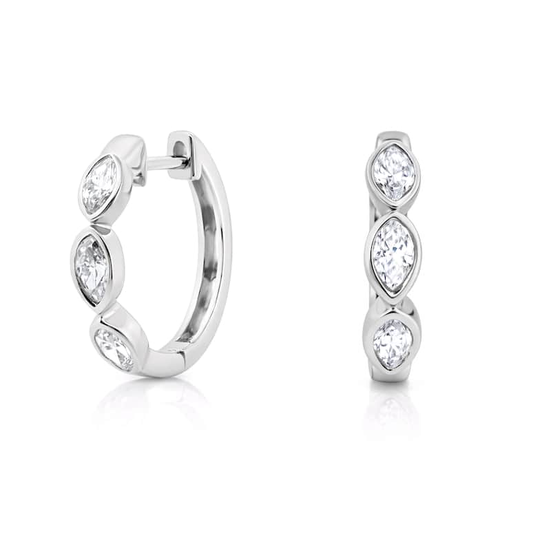 Auriya 14k Gold Lab Grown Diamond Marquise Bezel Hoop Earrings 1.00 to 4.00 ct. tw. (F-G VS) - White - White - 2
