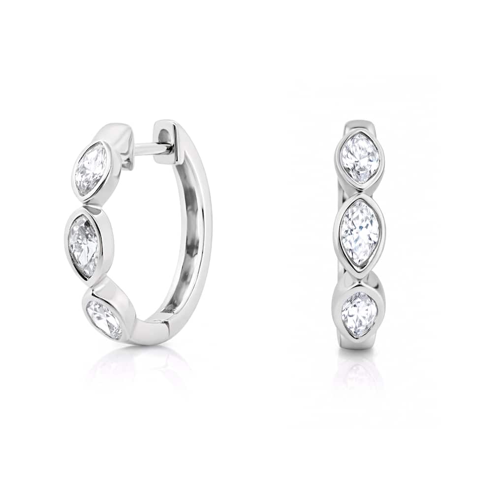 Auriya 14k Gold Lab Grown Diamond Marquise Bezel Hoop Earrings 1.00 to 4.00 ct. tw. (F-G VS) - White