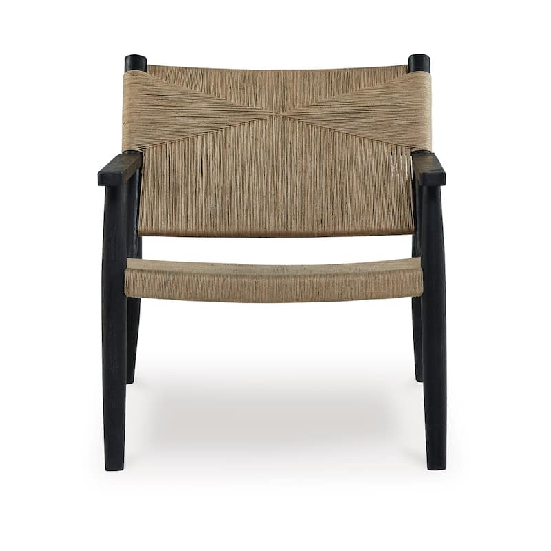 Accent Chair, Natural Brown Jute, Curved Seat, Modern Black Wood Frame