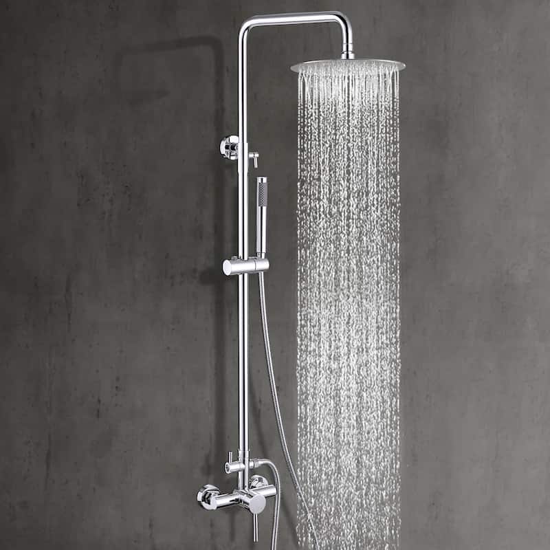 Outdoor 10 Inch Round Rain Shower Set with Handheld Shower (Adjustable Slider)